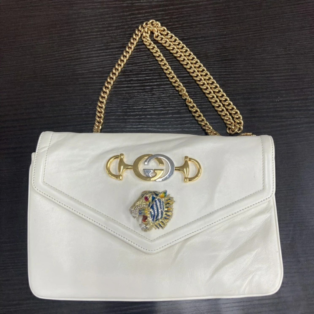 GUCCI Raja Chain Shoulder Bag Messenger White